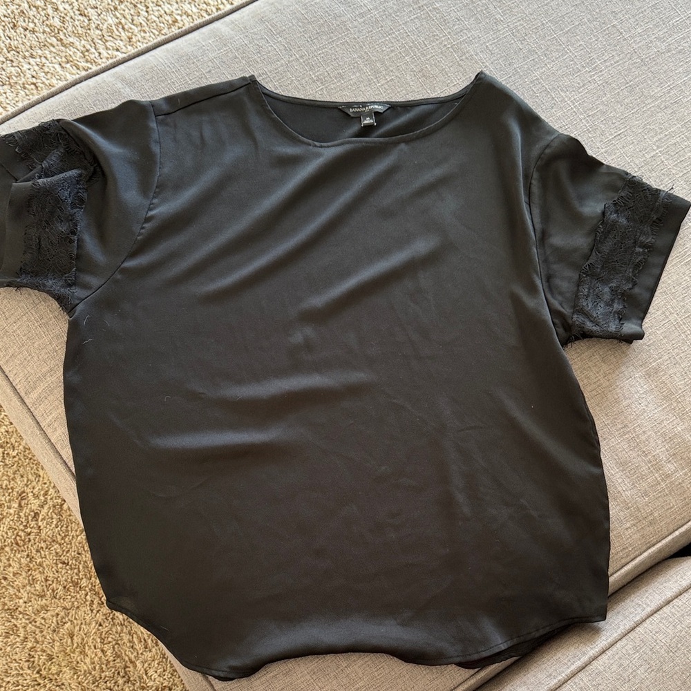 Banana Republic Elegant Black Top with Lace Sleeves